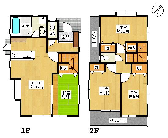 Floor plan. 26 million yen, 4LDK, Land area 110.71 sq m , Building area 110.08 sq m 4LDK + loft (2 places) Two-sided balcony
