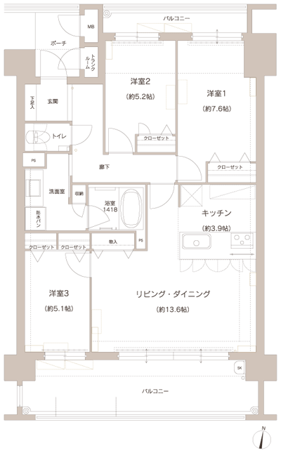 Floor: 3LDK, occupied area: 82.01 sq m, Price: 36.2 million yen