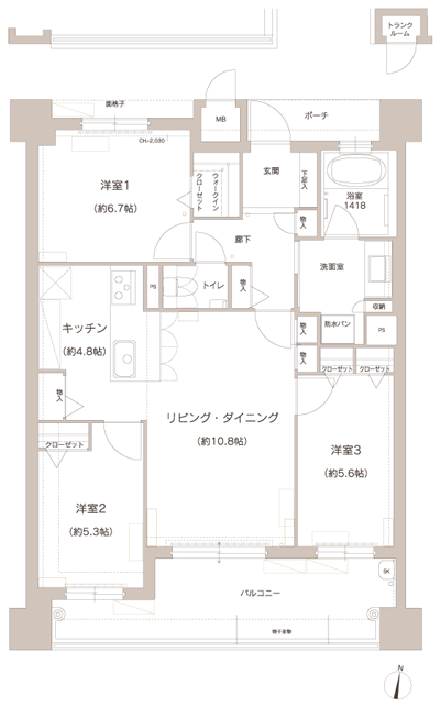 Floor: 3LDK, occupied area: 77.28 sq m, Price: 32.8 million yen