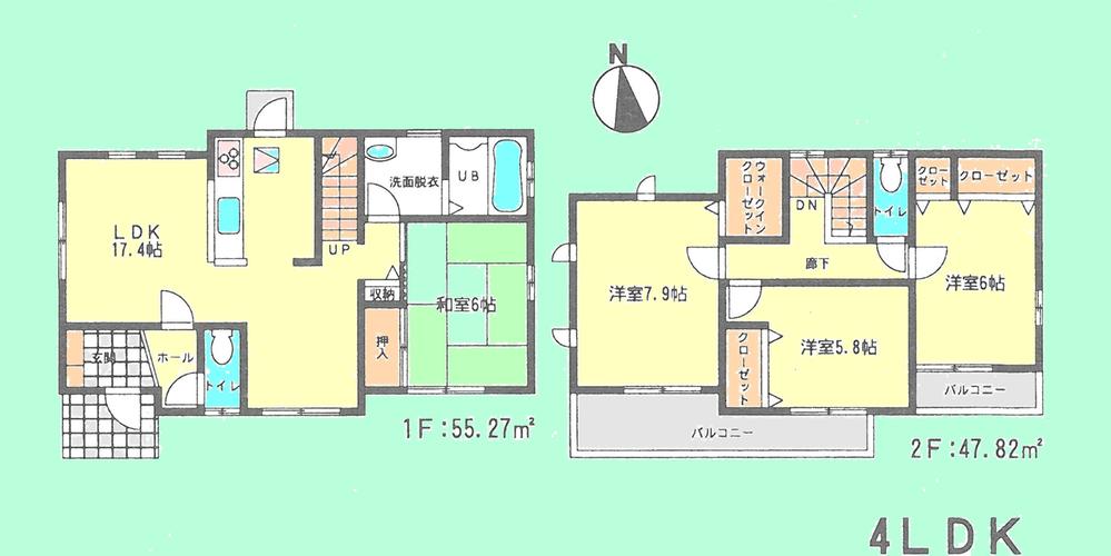 Floor plan. Price 29,800,000 yen, 4LDK, Land area 147.02 sq m , Building area 103.09 sq m
