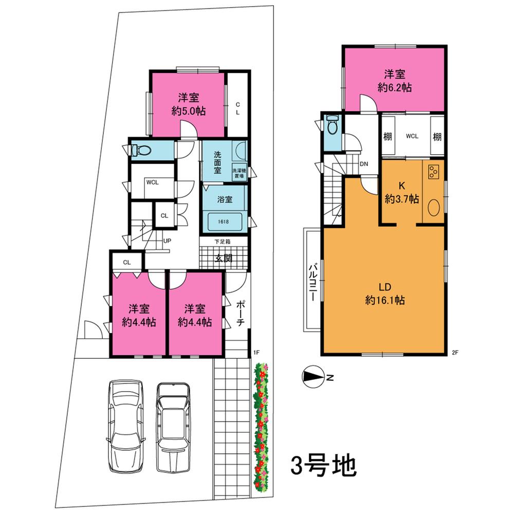 Floor plan. (No. 3 locations), Price 39,800,000 yen, 4LDK, Land area 136 sq m , Building area 104.1 sq m