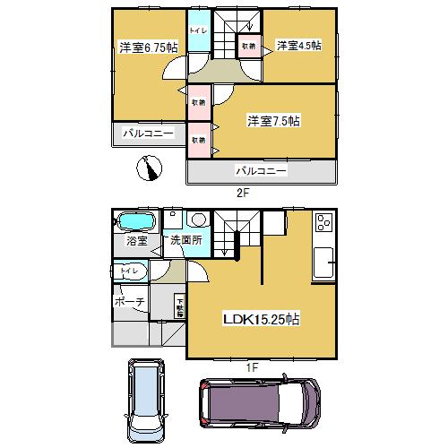 Floor plan. 27,800,000 yen, 3LDK, Land area 100.39 sq m , Building area 80.11 sq m
