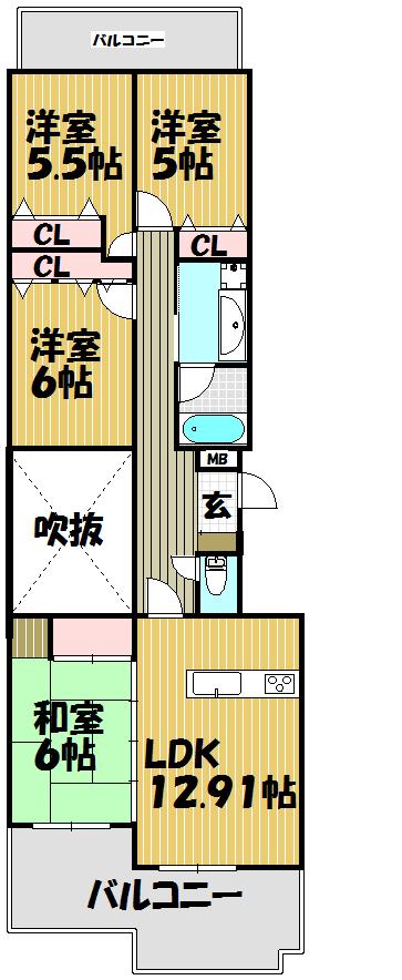 Floor plan. 4LDK, Price 11.5 million yen, Occupied area 84.64 sq m , Balcony area 15.98 sq m