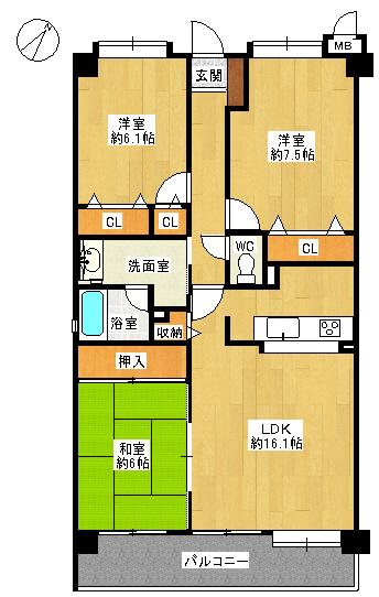 Floor plan. 3LDK, Price 15.6 million yen, Footprint 80.9 sq m , Balcony area 10.7 sq m 3LDK Southeast balcony
