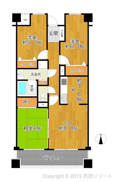 Floor plan. 3LDK, Price 10.9 million yen, Occupied area 70.78 sq m , Balcony area 10.16 sq m (11 May 2013) created