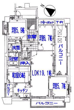 Floor plan. 4LDK, Price 32,800,000 yen, Footprint 94.8 sq m , The corner room of the balcony area 26.17 sq m 4LDK