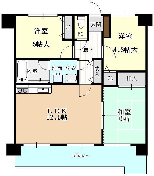 Floor plan. 3LDK, Price 14 million yen, Occupied area 61.71 sq m , Balcony area 12.19 sq m