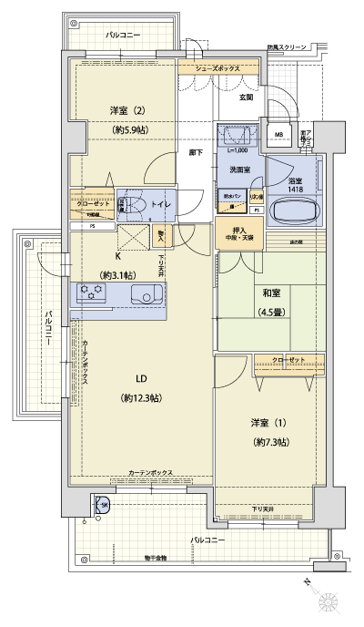 Floor: 3LDK, occupied area: 73.55 sq m, Price: 29.3 million yen
