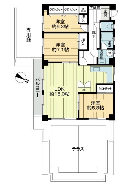 Floor plan. 3LDK, Price 14.8 million yen, Occupied area 84.62 sq m , Balcony area 8.4 sq m