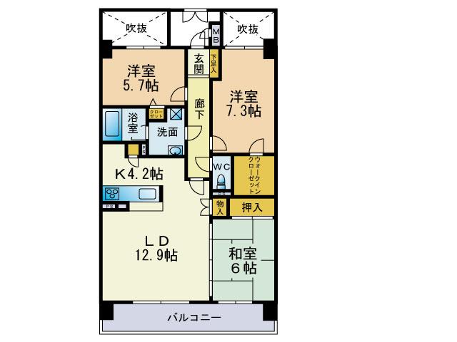 Floor plan. 3LDK, Price 19.9 million yen, Occupied area 79.57 sq m , Balcony area 10.95 sq m