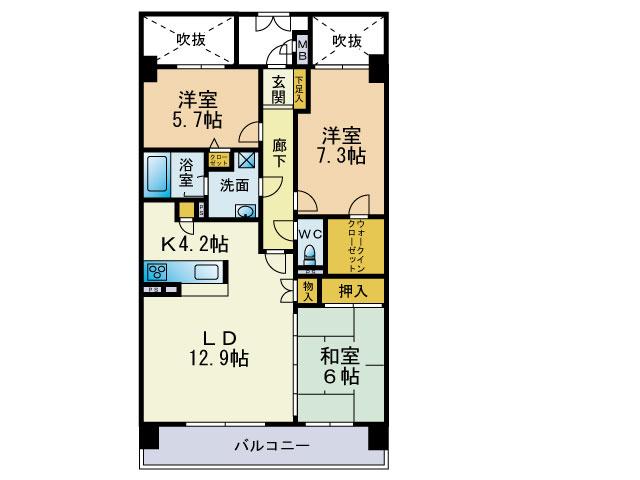 Floor plan. 3LDK, Price 19.9 million yen, Occupied area 79.57 sq m , Balcony area 10.95 sq m