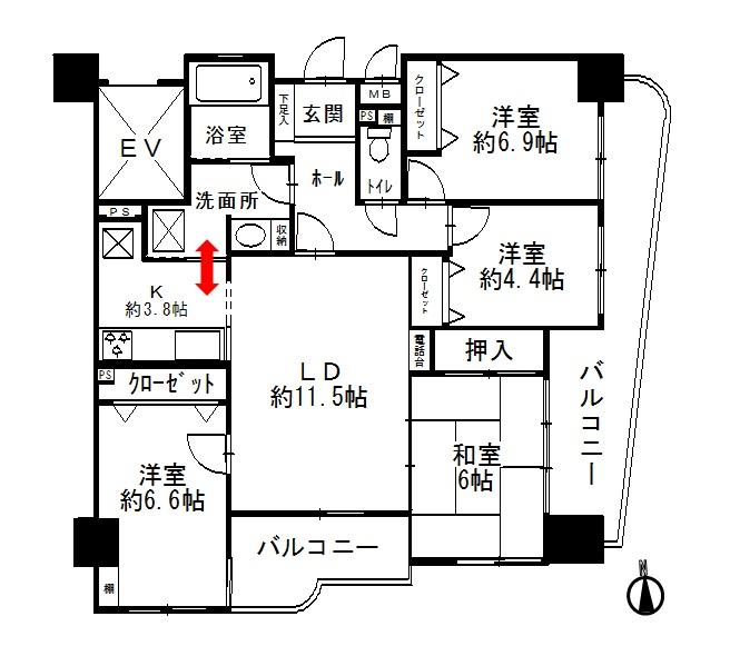 Floor plan. 4LDK, Price 24,900,000 yen, Footprint 85.5 sq m , Balcony area 17.22 sq m