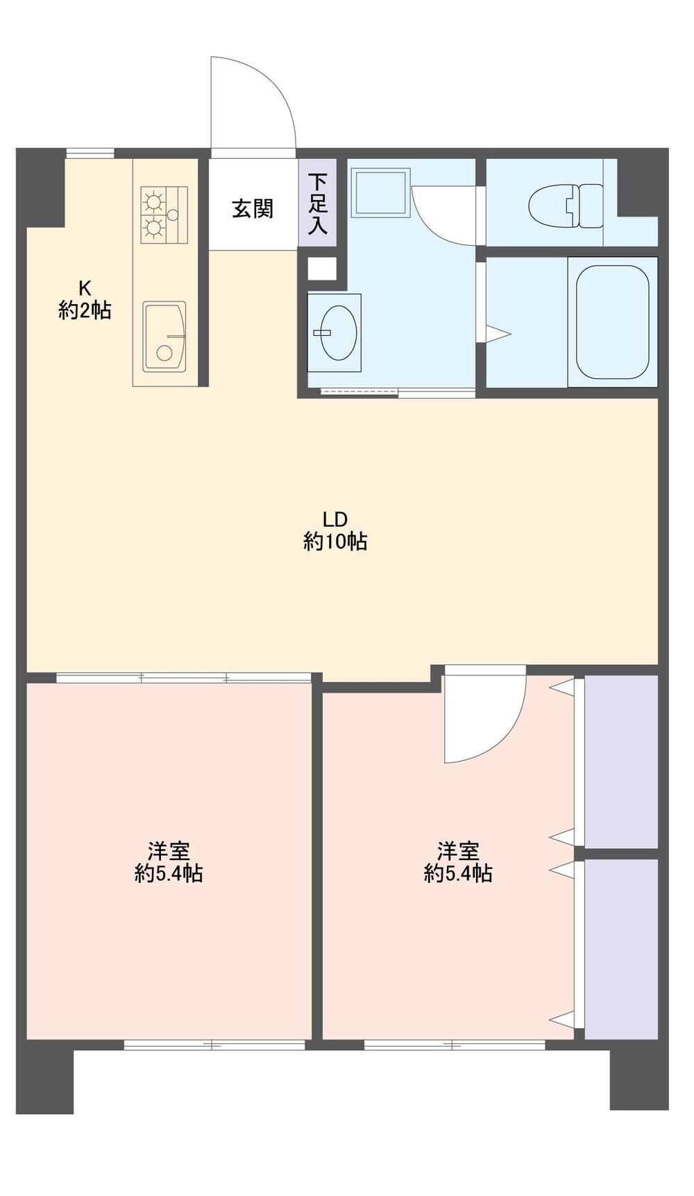 Floor plan. 2LDK, Price 9.5 million yen, Occupied area 54.81 sq m