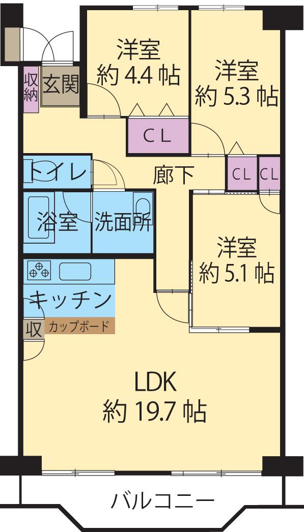 Floor plan. 3LDK, Price 13.5 million yen, Footprint 78 sq m , Balcony area 8.8 sq m all rooms with LED lighting