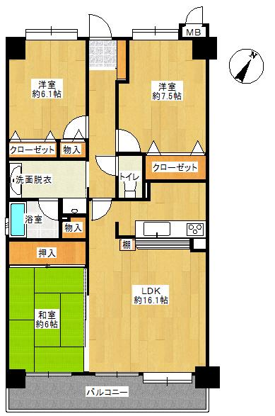 Floor plan. 3LDK, Price 15.6 million yen, Footprint 80.9 sq m , Balcony area 10.7 sq m