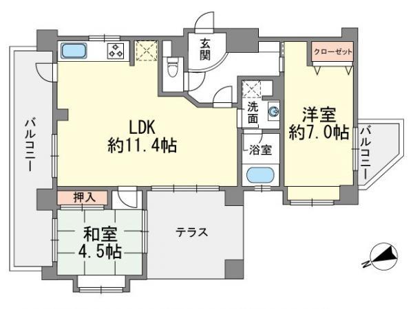 Floor plan. 2LDK, Price 17 million yen, Occupied area 57.87 sq m , Balcony area 12 sq m