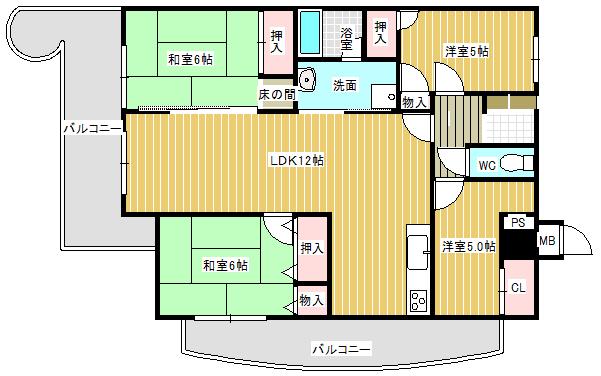 Floor plan. 4LDK, Price 8.8 million yen, Footprint 81.8 sq m , Ventilation is good on the balcony area 10.32 sq m two-sided balcony.