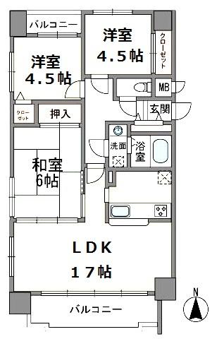 Floor plan. 3LDK, Price 11.8 million yen, Occupied area 68.38 sq m , Balcony area 9.14 sq m