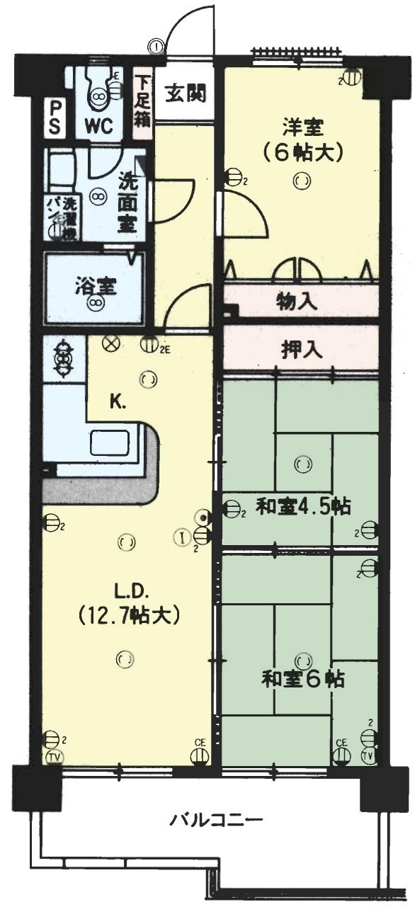 Floor plan. 3LDK, Price 7.9 million yen, Occupied area 64.96 sq m , Since the balcony area 9.56 sq m of all-electric is the utility costs are cheap.