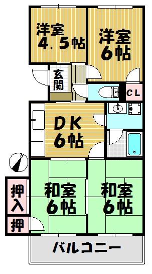 Floor plan. 4LDK, Price 6.8 million yen, Occupied area 58.66 sq m , Balcony area 6.48 sq m