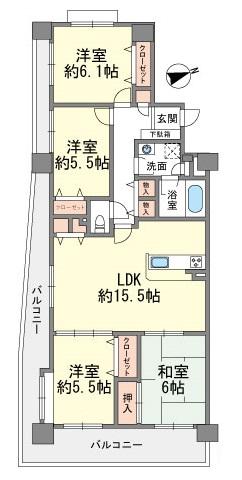 Floor plan. 4LDK, Price 21,800,000 yen, Occupied area 86.25 sq m , Balcony area 24.82 sq m