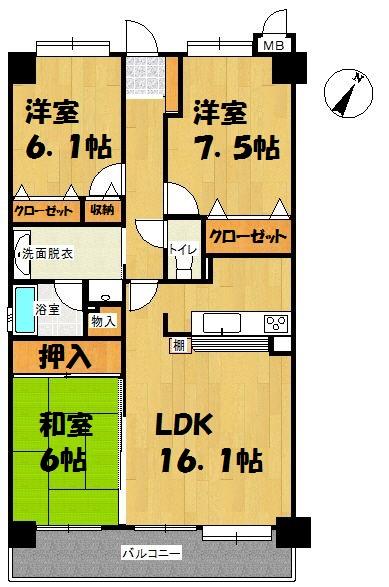 Floor plan. 3LDK, Price 15.6 million yen, Footprint 80.9 sq m , Balcony area 10.7 sq m