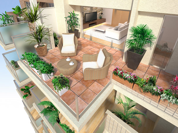 balcony ・ terrace ・ Private garden.  [Living Terrace] (E type Rendering)