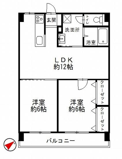 Floor plan. 2LDK, Price 9.9 million yen, Occupied area 54.81 sq m , Balcony area 7.44 sq m