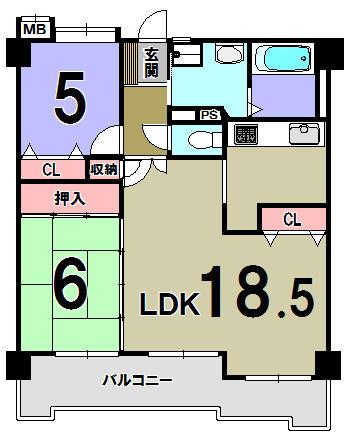 Floor plan. 2LDK, Price 20.5 million yen, Occupied area 66.91 sq m , Balcony area 7.29 sq m