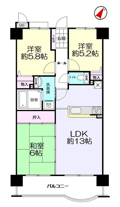Floor plan. 3LDK, Price 17.8 million yen, Occupied area 61.86 sq m , Balcony area 8.91 sq m