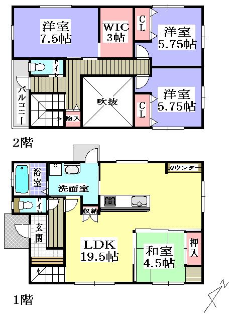 Floor plan. 39,800,000 yen, 4LDK + S (storeroom), Land area 177.03 sq m , Building area 113.44 sq m
