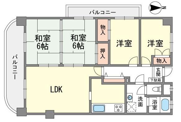 Floor plan. 4LDK, Price 14.8 million yen, Occupied area 75.23 sq m , Balcony area 14.93 sq m