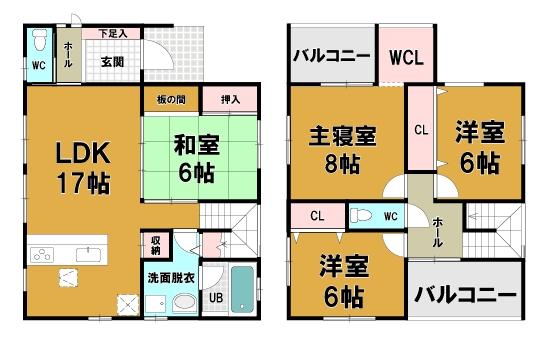 Floor plan. (B Building), Price 28,950,000 yen, 4LDK, Land area 133.94 sq m , Building area 109.3 sq m