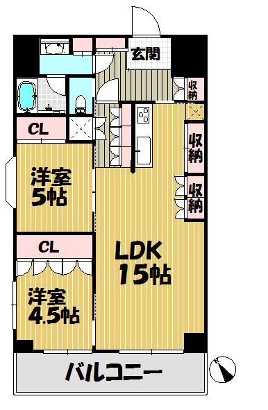 Floor plan. 2LDK, Price 16.8 million yen, Occupied area 68.04 sq m , Balcony area 6.3 sq m