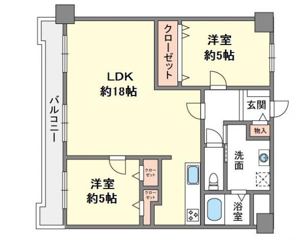 Floor plan. 2LDK, Price 11.5 million yen, Occupied area 65.44 sq m , Balcony area 12.75 sq m