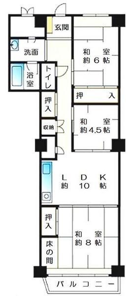 Floor plan. 3LDK, Price 6.9 million yen, Occupied area 75.01 sq m , Balcony area 4.13 sq m