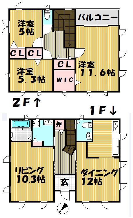 Floor plan. 59,800,000 yen, 3LDK, Land area 120.75 sq m , Building area 120.63 sq m