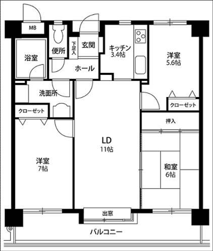 Floor plan. 3LDK, Price 8.9 million yen, Footprint 70.7 sq m , Balcony area 12.6 sq m
