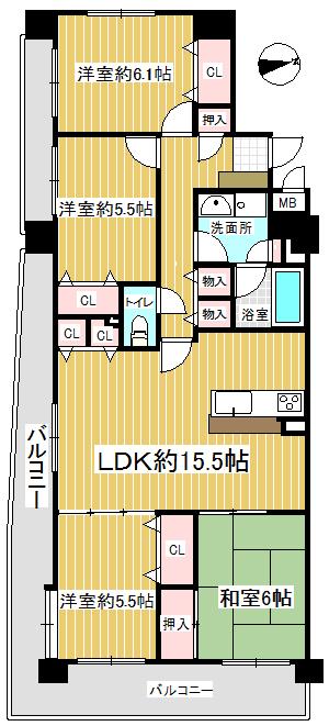 Floor plan. 4LDK, Price 21,800,000 yen, Occupied area 86.25 sq m , Balcony area 24.82 sq m three-sided lighting