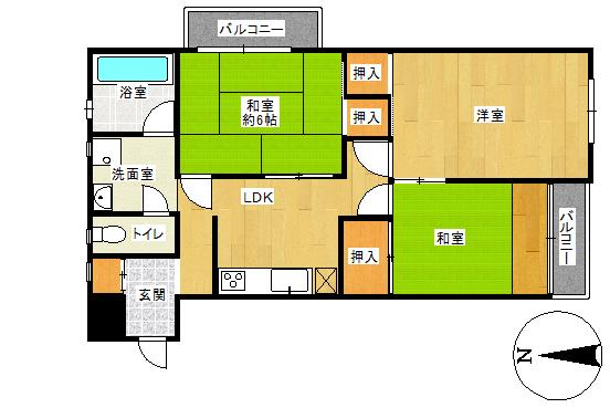 Floor plan. 3DK, Price 8.5 million yen, Occupied area 51.64 sq m , Balcony area 5.8 sq m south-facing