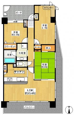 Floor plan. 3LDK, Price 17.5 million yen, Occupied area 74.08 sq m , Balcony area 17.44 sq m Floor