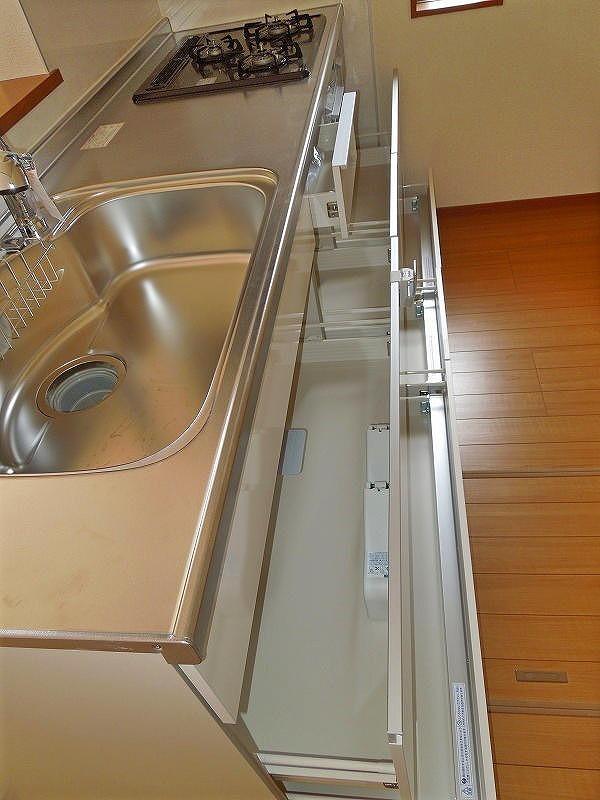Kitchen. In pullout storage, You can efficiently storage