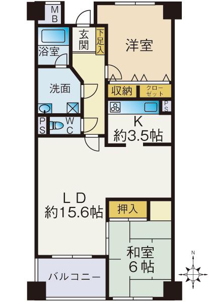 Floor plan. 2LDK, Price 9.8 million yen, Occupied area 74.87 sq m , Balcony area 6.08 sq m