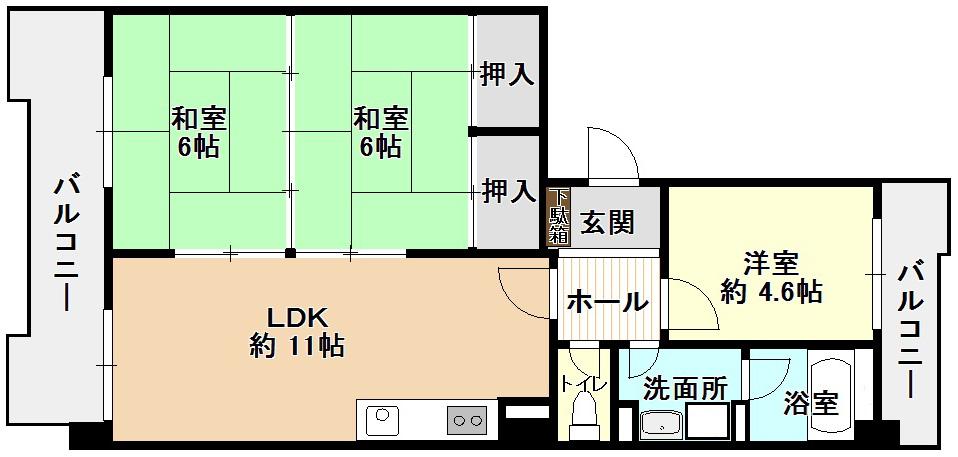 Floor plan. 3LDK, Price 6.9 million yen, Occupied area 60.91 sq m , Balcony area 10.98 sq m