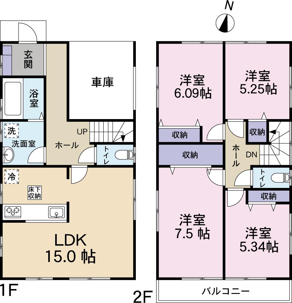 Floor plan. 28,480,000 yen, 4LDK, Land area 126.69 sq m , Building area 104.34 sq m Floor