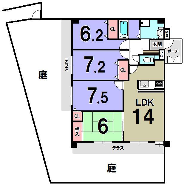 Floor plan. 4LDK, Price 14.8 million yen, Occupied area 80.08 sq m , Balcony area 80.81 sq m