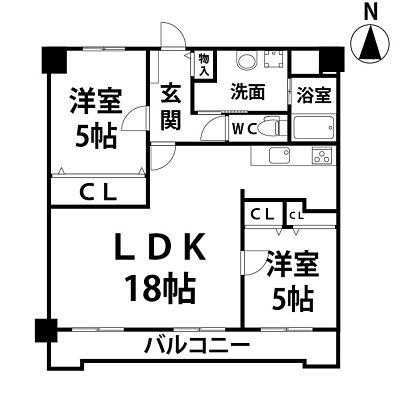 Floor plan. 2LDK, Price 11.5 million yen, Occupied area 65.44 sq m , Balcony area 12.75 sq m Floor