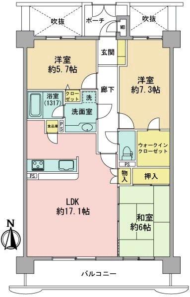 Floor plan. 3LDK + S (storeroom), Price 17,900,000 yen, Occupied area 79.57 sq m , Balcony area 10.95 sq m