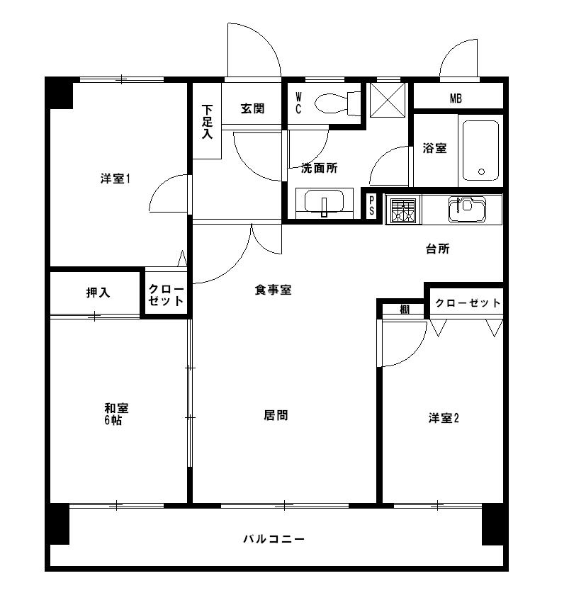 Floor plan. 3LDK, Price 12.8 million yen, Occupied area 64.73 sq m , Balcony area 12.15 sq m   ☆ 3LDK