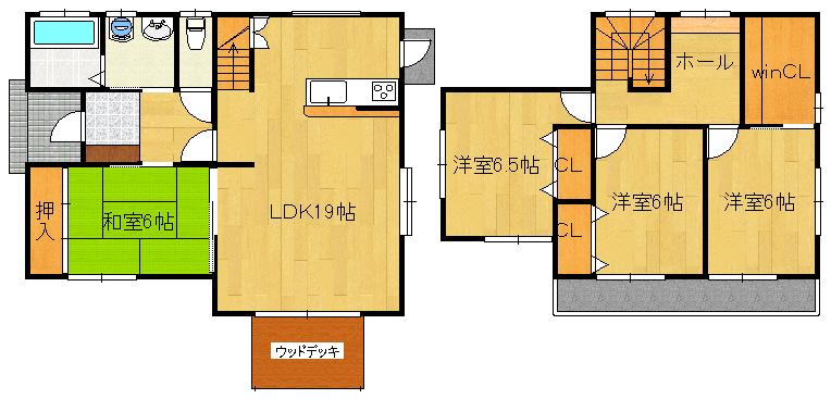 Floor plan. 28,300,000 yen, 4LDK + S (storeroom), Land area 184.27 sq m , Building area 109.3 sq m 4SLDK + share space
